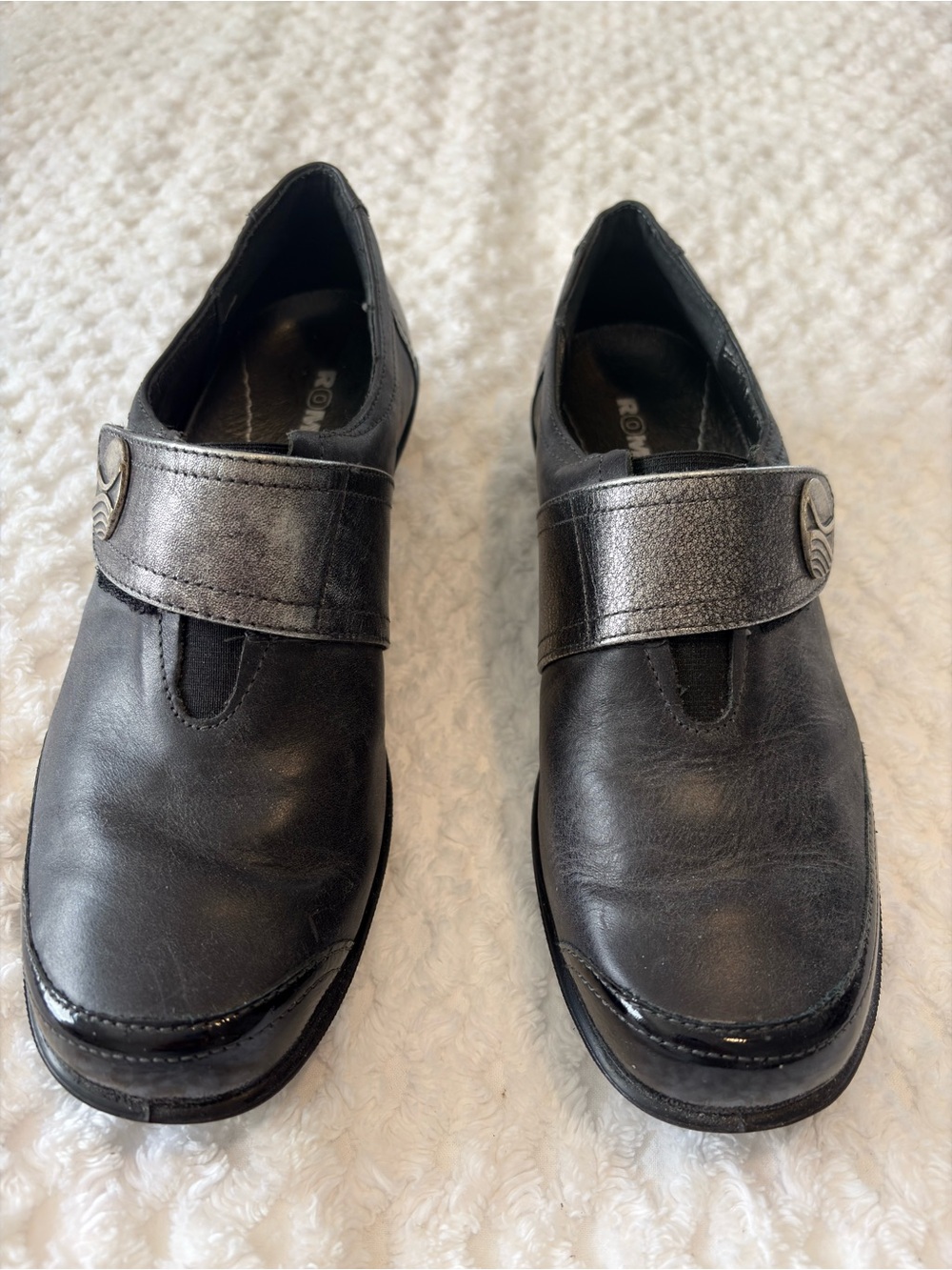 Romika Black Leather Hook & Loop Comfort Shoes EU 38